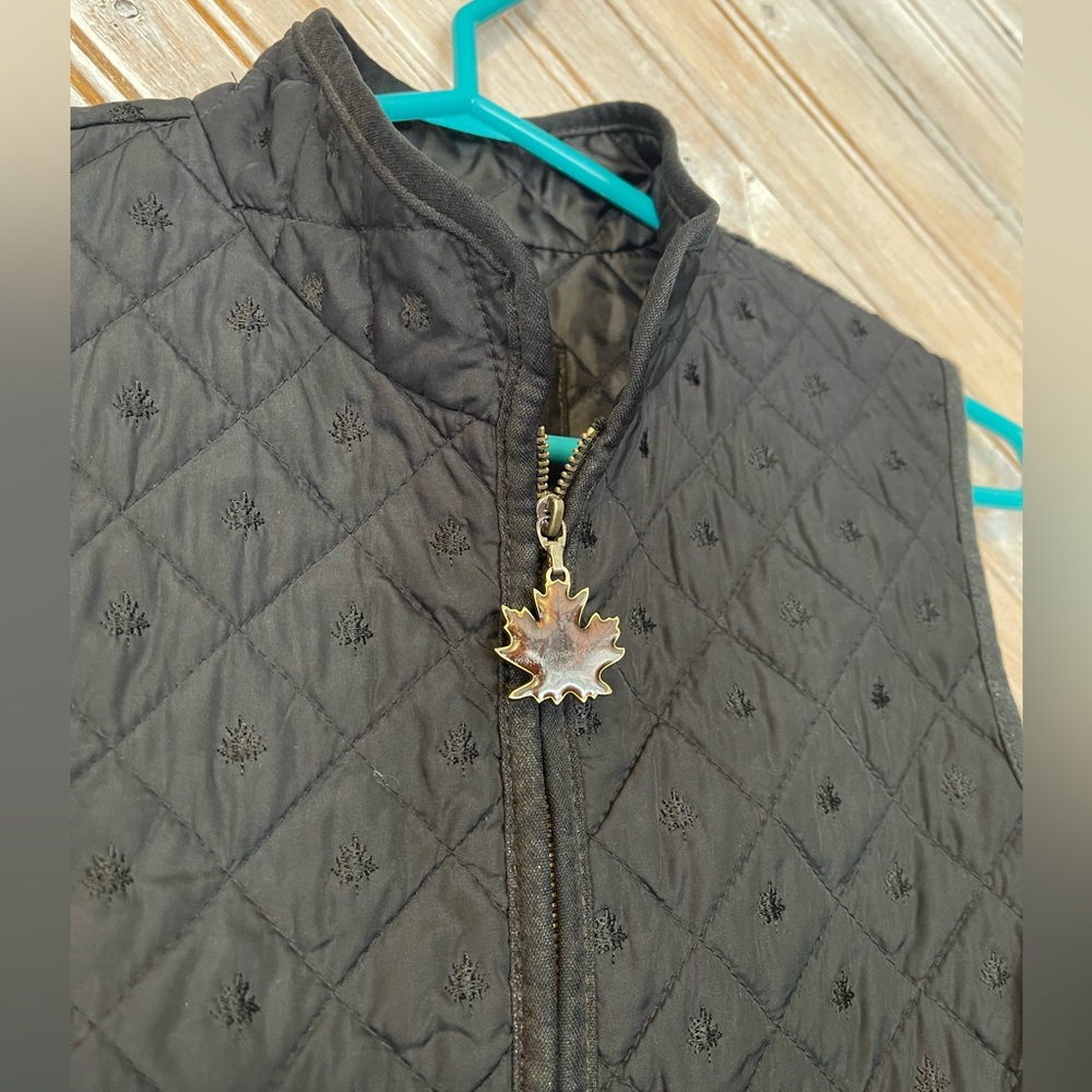 Tabi beautiful embossed embroidered maple leaf black & brown vest jewel zipper - Picture 4 of 11